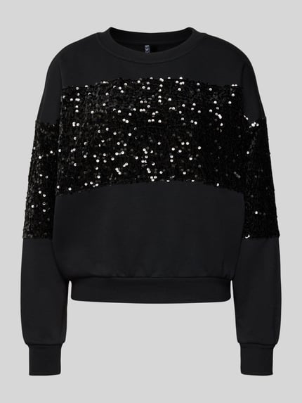 PIECES Regular fit sweatshirt van katoenmix met pailletten, model 'NANCY' Zwart - 2