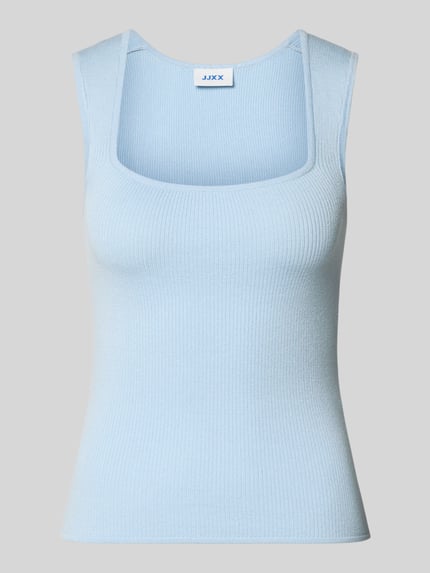 Productfoto, lichtblauw Top uit viscosemix met vierkante halslijn model 'POSIE' van JJXX, slim fit, lengte rugmaat S: 52 cm, fijne ribtextuur