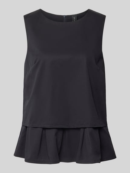 Produktfoto, Blusenshirt mit Volantsaum und Rundhalsausschnitt van Marc Cain, katoen- en viscosemix, recht model, ruglengte maat 36 59 cm, zwart