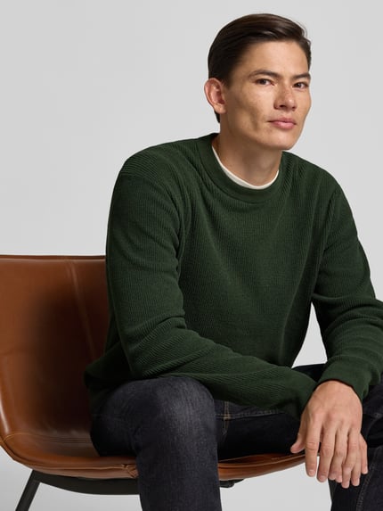 Jake*s Studio Men Bluzka o kroju regular fit z długim rękawem i okrągłym dekoltem Ciemnozielony 3