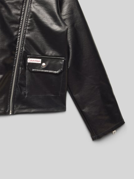 Calvin Klein Jeans Bikerjacke in Leder-Optik mit Pattentaschen Black 2