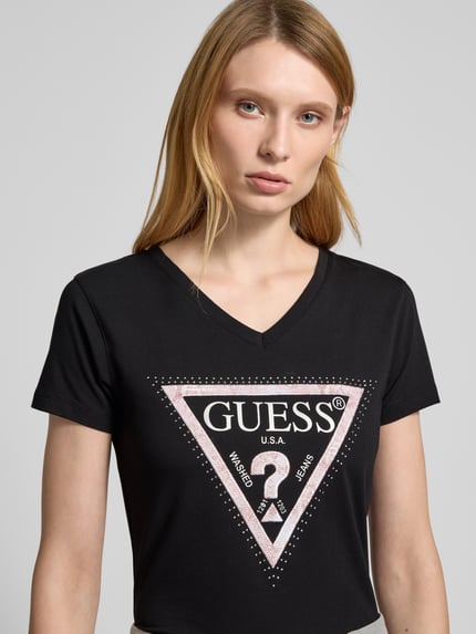 GUESS T-shirt z nadrukiem z logo model ‘PYTHON’ Czarny 3