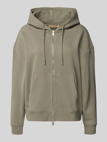 Produktfoto, Oversized Sweatjacke mit Kapuze von Smith and Soul aus Baumwoll-Mix in Olivgrün mit Tunnelzug, Reißverschluss, Eingrifftaschen, gerippte Abschlüsse