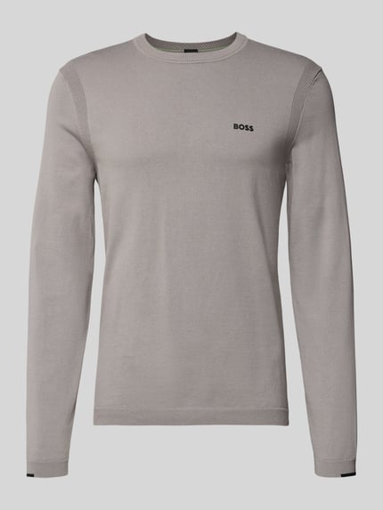 Produktfoto, Regular Fit Strickpullover aus reiner Baumwolle Modell 'EVER-X' von BOSS Green, Optik: Unifarben, Rundhals, Langarm, Label-Stitching-Applikation, gerippte Abschlüsse, Strickstruktur, dezentes Grau