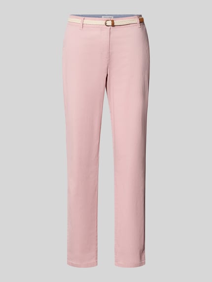 Produktfoto, Chino mit Gürtel und Gesäßtaschen von Christian Berg Woman aus Baumwoll-Elasthan-Mix in Rosa, Regular-Fit, glatte Textur.
