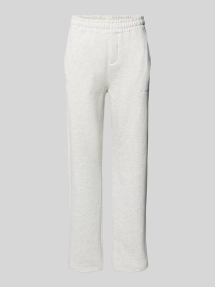 Produktfoto, Straight Fit Sweatpants mit Logo-Stitching von Pegador aus Baumwoll-Mix in Hellgrau mit elastischem Bund und Eingrifftaschen.