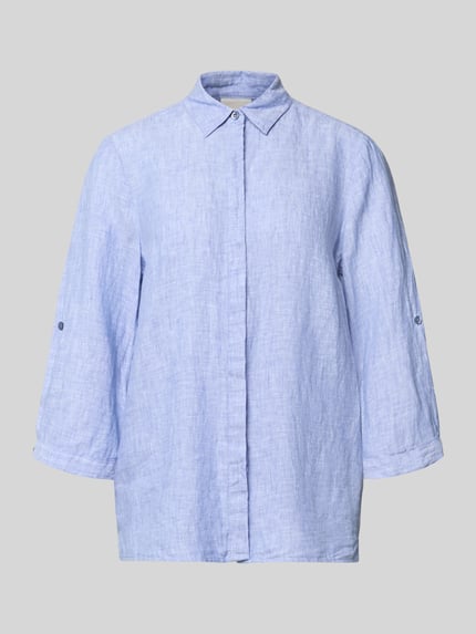 Produktfoto, Relaxed Fit Leinenbluse mit 3/4-Arm Modell 'Clay' von TONI, reine Leinen, Hemdblusenkragen, verdeckte Knopfleiste, hellblaue Textur