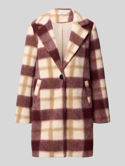 Produktfoto, Regular Fit Mantel aus Woll-Mix Modell 'Ch44arlene' von ZABAIONE, Karomuster in Beige, Braun und Weiß, Knopfverschluss, Reverskragen, Eingrifftaschen, Damenmode