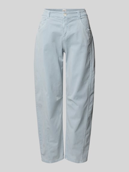 Produktfoto, lichtblauwe Barrel Jeans im 5-Pocket-Design Modell 'MEGAN' van Brax, lyocellmix, uitlopend, zichtbare siernaden, effen textuur