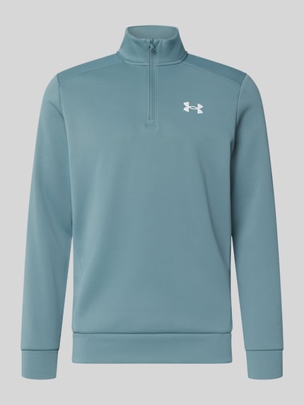 Produktfoto, blauwgrijs Sweatshirt met Label-Detail van Under Armour, losse pasvorm, opstaande kraag, korte rits, geribde boorden