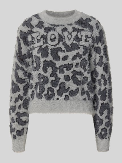 VERO MODA Regular Fit Strickpullover mit Allover-Muster Modell 'JUNGLE' Graphit 2