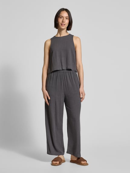 Jake*s Casual Loose Fit Crop Top aus Viskose-Leinen-Mix Dunkelgrau 1