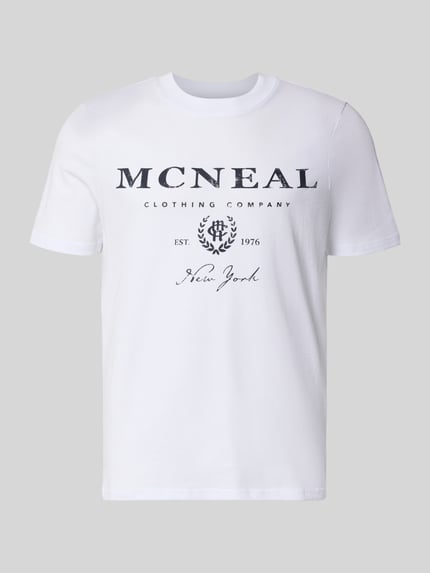 Produktfoto, weißes Herren T-Shirt mit Label-Print und Rundhalsausschnitt von MCNEAL aus Reine Baumwolle im Regular-Fit, Rückenlänge 68 cm bei Größe M