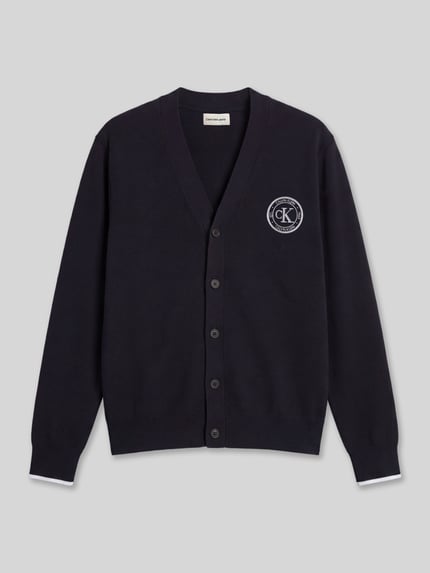Calvin Klein Jeans Kardigan rozpinany w kroju relaxed fit z czystej bawełny z wyhaftowanym logo Granatowy 2