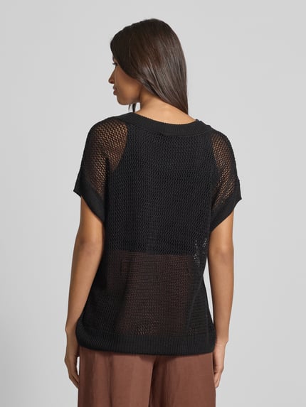 Milano Italy Häkelpullover aus Leinen-Viskose-Mix Black 5
