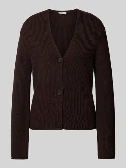 Produktfoto, Cardigan mit Zierknöpfen von S.OLIVER CASUAL in dunklem Braun, unifarben, Struktur-Strick, Regular Fit, cropped, Rippstrick