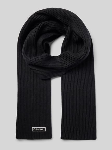 CK Calvin Klein Schal mit Kaschmir-Anteil und Label-Patch BLACK 1