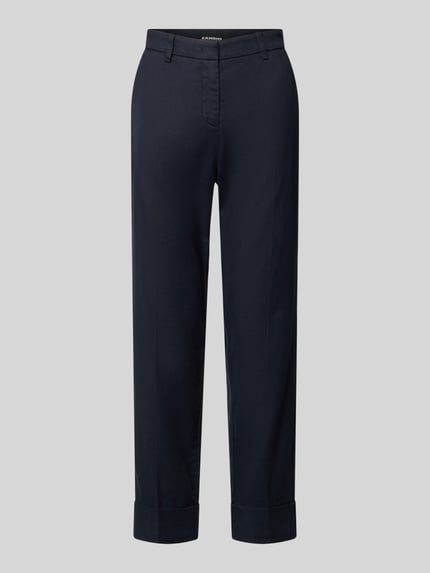 Productfoto, Leinenhose mit Baumwoll-Anteil van Cambio, model Krystal, rechte pasvorm, verkorte lengte, elastische linnen-katoenmix, doorgestikte zoom, donkere kleur, ceintuurlussen, steek- en achterzakken, knoop- en ritssluiting