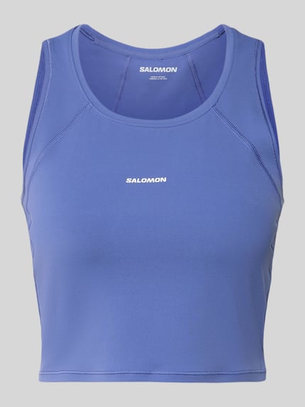 Produktfoto, Tanklette mit Logo-Print model 'Kout' van Salomon in blauw, materiaalmix met stretch, nauwsluitend model, ronde hals, logoprint, ruglengte bij maat S 36 cm