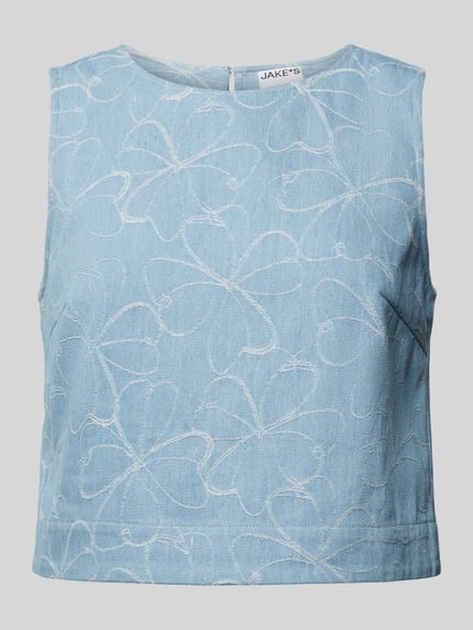 Jake*s Casual Korte top met bloemenstitchings Blauw - 2