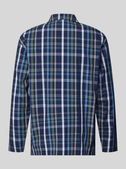 Produktfoto, Pyjama-Oberteil aus reiner Baumwolle von Christian Berg Men, kariertes Muster in Blau und Grün, Regular Fit, Rückansicht