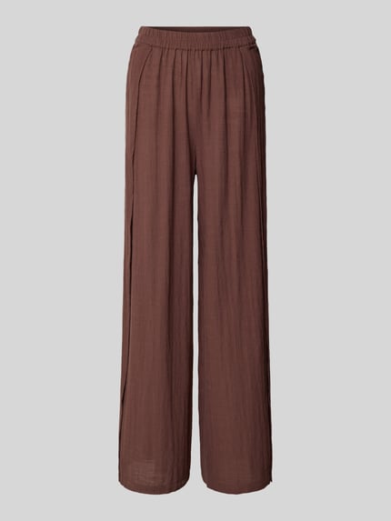 Produktfoto, Loose Fit Hose aus reiner Baumwolle Modell 'AGNES' von Pieces, brązowy kolor, jednolita faktura, flammgarn, elastyczny pas, rozcięcia od pasa