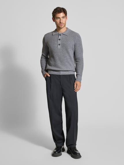 bugatti Strickpullover mit Umlegekragen und Knopfleiste Mittelgrau 1