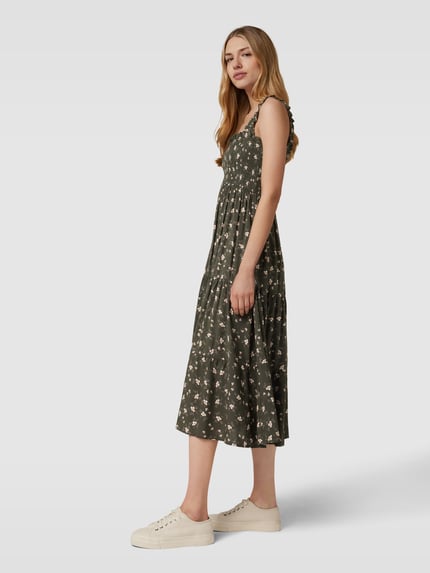 Apricot Midikleid mit gesmoktem Oberteil Khaki 1