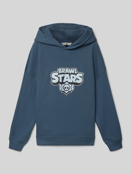 Produktfoto, Regular Fit Hoodie mit Statement-Print von Mango, Kinder Hoodie aus Baumwoll-Mix, elastische Abschlüsse, Dunkelblau, glatte Textur