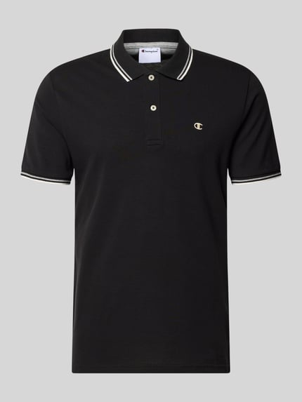 Produktfoto, Slim Fit Poloshirt mit Label-Stitching von CHAMPION in Schwarz, Reine Baumwolle, Knopfleiste, Rückenlänge 73 cm, Herren, Größe M