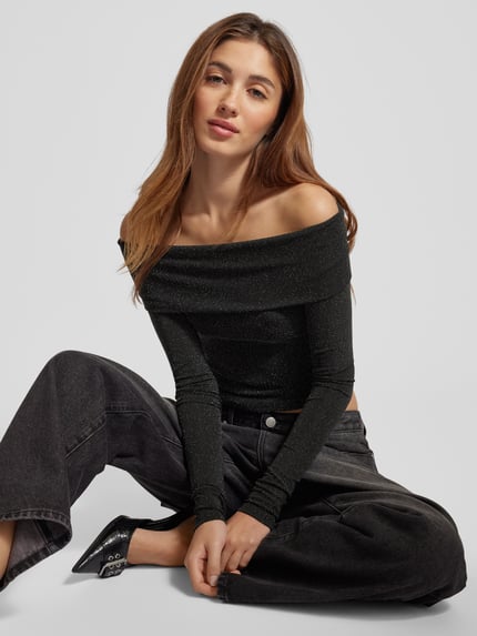 REVIEW X GNO Slim Fit Langarmshirt mit Carmen-Ausschnitt Black 3