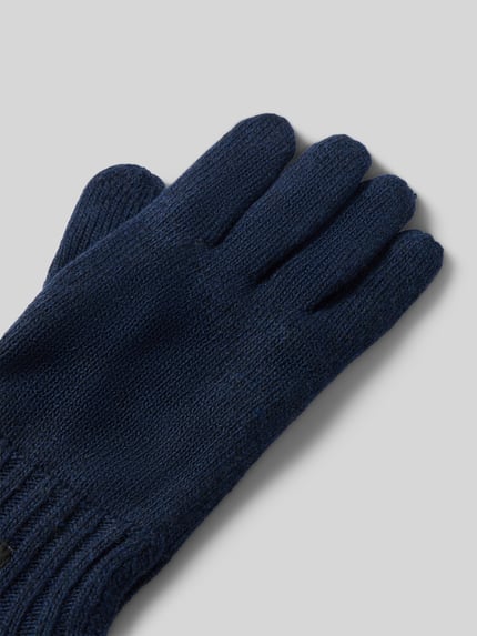 Produktfoto, Handschuhe aus reiner Wolle von EEM in dunkelblauer Strick-Optik, eingefasste Abschlüsse, unifarbenes Design, Textur weich