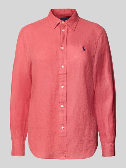 Productfoto, roze linnen Hemdbluse met knoopsluiting van Polo Ralph Lauren, losse fit, met label-stitching, gladde textuur.