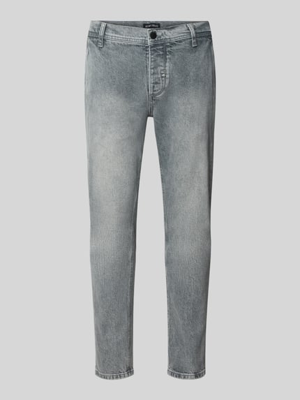 Produktfoto, Slim Fit Jeans aus Baumwoll-Mix Modell 'RAY' van Antony Morato, heren jeans, mix van katoen en elastaan, 5-pocketmodel, knoop- en ritssluiting, bandwijdte maat 32: 42 cm, binnenbeenlengte maat 32: 73 cm, grijs met lichte wassing