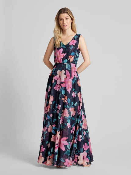 Christian Berg Cocktail Abendkleid mit floralem Muster Marine Melange 4