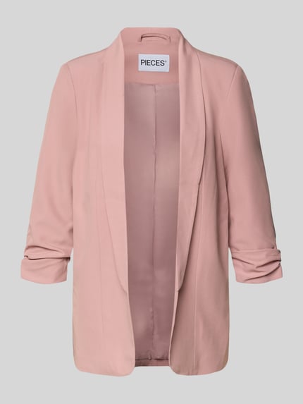 Produktfoto, Regular Fit Longblazer met viscose-aandeel Model 'BOSELLA' van Pieces, look: effen, reverskraag, schoudervullingen, 3/4-mouw, geraffte mouwboord, geweven structuur