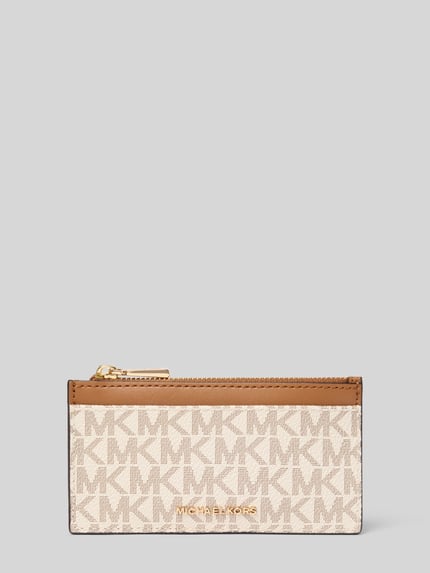 Productfoto, portemonnee met logodetail Model 'Jet Set' van MICHAEL Michael Kors in beige met all-over logoprint, steekvak, hoofdvak met ritssluiting