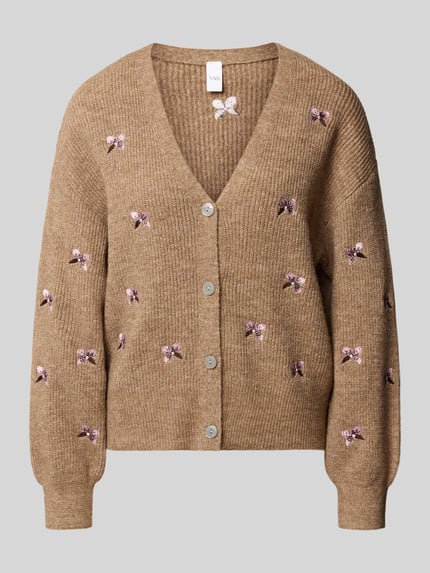 YAS Relaxed Fit Strickjacke aus elastischem Woll-Mix Modell 'FLEUR' Taupe 2