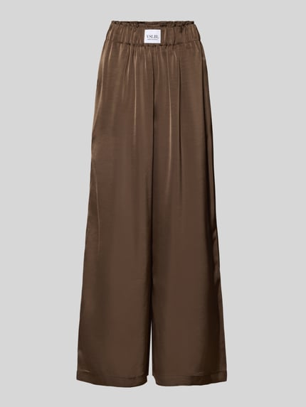 Produktfoto, Wide Leg Stoffhose aus Baumwoll-Mix Modell 'LUCA' von VILLA SOPHIE, efekt: jednolity kolor, krój wide leg, naszywka z logo, elastyczny ściągacz w pasie, wpuszczane kieszenie, gładka tekstura, kolor brązowy