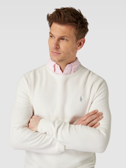 Polo Ralph Lauren Pullover mit Strukturmuster und Label-Stitching Offwhite 3