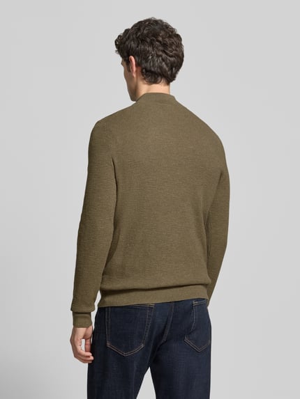 Profuomo Slim Fit Strickpullover aus Baumwoll-Mix mit Troyer-Kragen Dunkelgruen 5