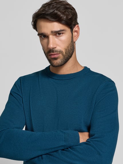 MCNEAL Gebreide pullover van een mix van katoen en kasjmier met ronde hals Petrol gemêleerd - 3