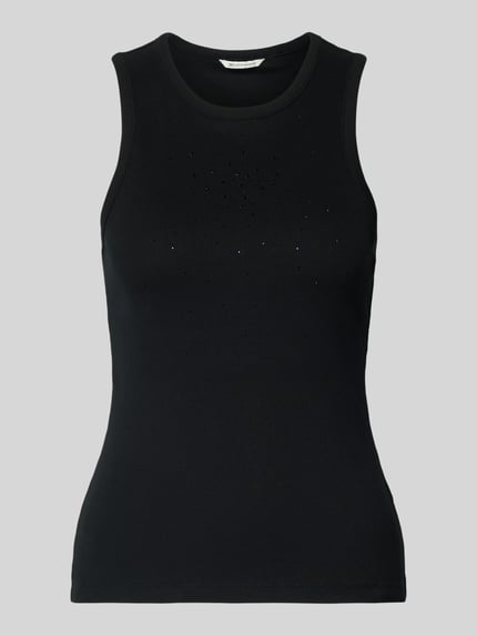 Produktfoto, Slim Fit Tank Top aus Baumwoll-Mix von Tom Tailor Denim in Optik: Unifarben, strukturiert, Feinripp, schwarze Farbe
