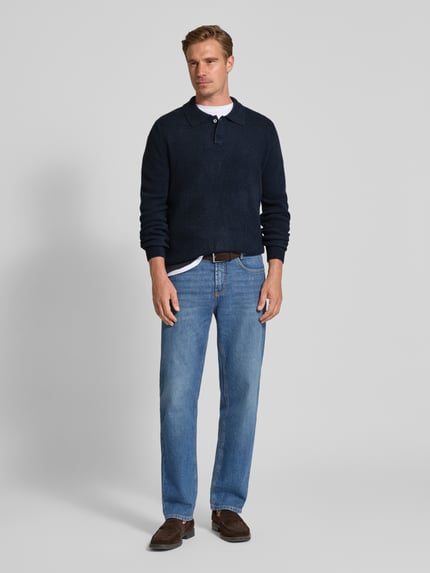 Forét Regular fit poloshirt van wolmix met knoopssluiting Donkerblauw - 1