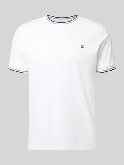 Produktfoto, T-Shirt mit Kontraststreifen und Rundhalsausschnitt von Christian Berg Men aus Baumwoll-Elasthan-Mix in Weiß, Regular Fit.