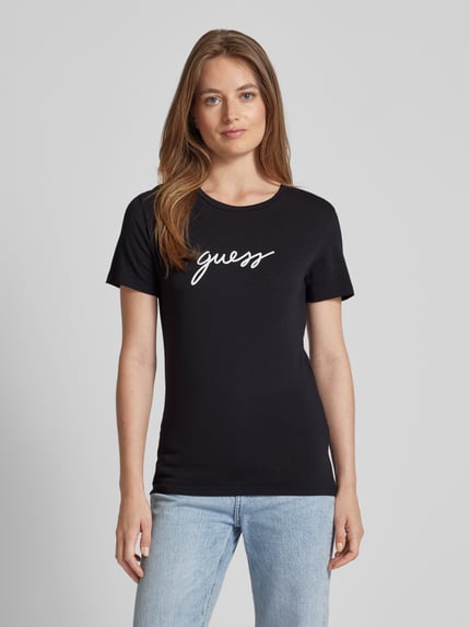 GUESS T-shirt met labelprint, model 'CARRIE' Zwart - 4