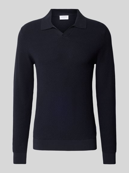 Lindbergh Gebreide pullover met structuurmotief en platte kraag Donkerblauw - 2