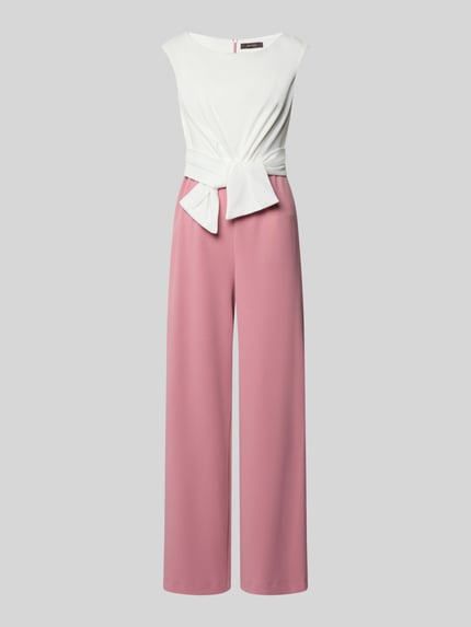 Produktfoto, Jumpsuit mit Knotendetail van Vera Mont, regular fit, mix van witte en roze stoffen, ronde hals, stretchmateriaal