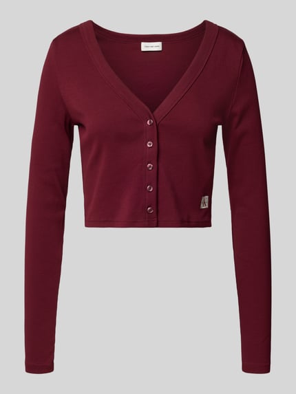 Calvin Klein Jeans Cropped Strickjacke mit Knopfleiste Bordeaux 2