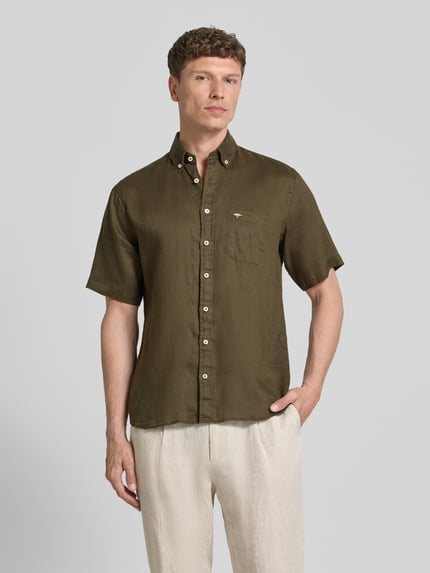 Fynch-Hatton Regular Fit Leinenhemd mit Button-Down-Kragen Oliv 4